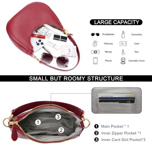 KKXIU Small Shoulder Bag for Women Mini Clutch Purses Cute Hobo Handbags | Classic Trendy Retro Underarm Crossbody Bag with Detachable Straps, Vegan Leather, Zipper Closure - color: Red