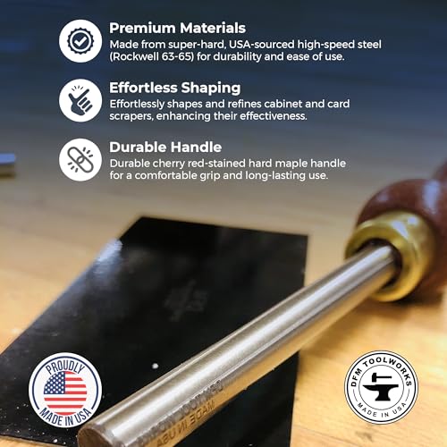 Cabinet Scraper Burnisher Tool - with Hard Maple Handle and Super Hard High Speed Steel Rod - Ideal for Card Scraper Burnishing and Woodworking Applications - Made in USA