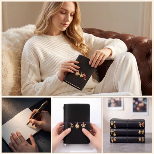 Chicplaid 2 Set A5 Journal Leather Cover Making Kit, DIY Leather Bookbinding Set for Notebook with 2 Full Grain Cowhide Sheet, 4-Color Elastic Cords, Brass Eyelets & Essentials with Manual - color: Black, style: A5