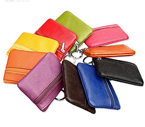 Genuine Leather Small Coin Purse Change Pouch Bag Solid Color Wallet with Zipper Key Chain Ring Credit Card Holder for Women Men(Coffee) - color: Coffee