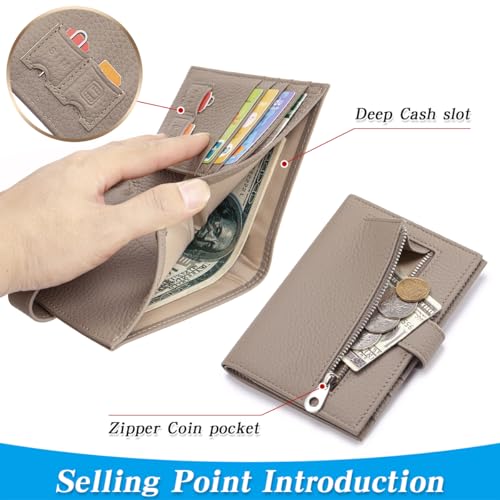 Passport Holder for Travel Women RFID Blocking Genuine Leather Passport Wallet with Card Slots, Zipper Coins Pocket, Cash Holder, Grey - color: Grey