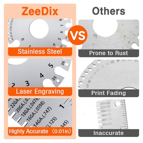 ZeeDix Portable Metal Sheet Thickness Gauge | Stainless Steel Plated Size Inspection Tool Metal Sheets Wire Welding Material Thickness Gauge - style: Sheet Thickness Gauge