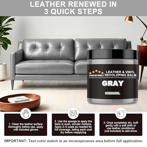 STARTSO WORLD Gray Leather Recoloring Balm, Leather Repair Kit for Furniture,Couches & Car Seats, Leather Paint, Leather Color Restorer, Leather Scratch Remover - color: Gray, size: Leather Recoloring Balm