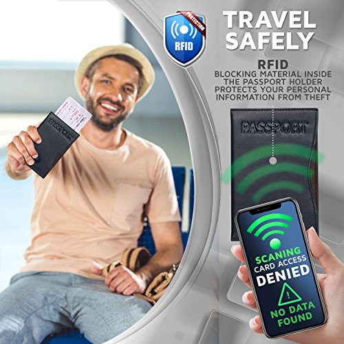 Alban RFID Passport Holder for Women & Men, Genuine Leather Passport Cover - color: Navy Blue