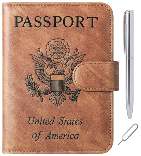 LOHASLIFE Passport Holder for Travel, Rfid Blocking Passport Cover Wallet - color: 120#Brown