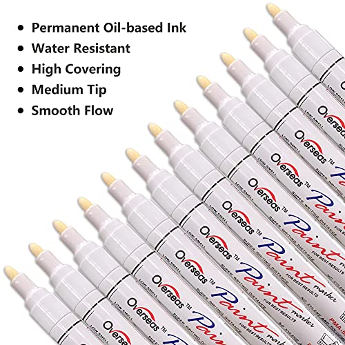 Overseas 12 White Paint Pens Permanent Markers, Oil Based Paint Markers (Pack of 2) - size: 1 Count (Pack of 24)