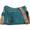 Crossbody Bags for Women, Medium Vegan Leather Purses | Large Capacity Multi-Pocket Embossed Shoulder Bag with Boho Strap for Daily Travel - color: Peacock Blue