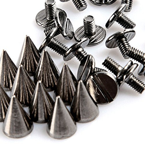 RUBYCA 100 Sets 10MM Black Gunmetal Color Bullet Cone Spike Stud Metal Screw Back DIY Leather-Craft - color: Black, size: 100 PCS