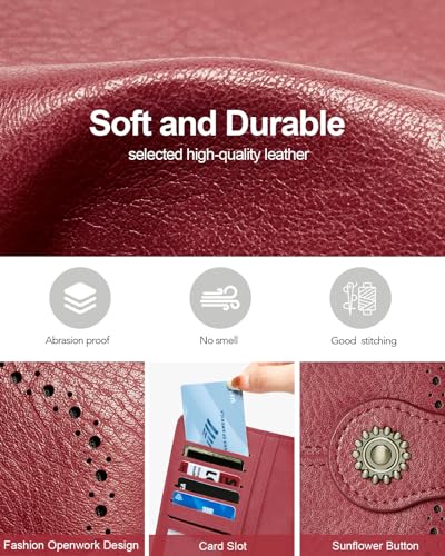 TFKGS Wallet for Women RFID Blocking Leather Large Capacity Card Holder Ladies Phone Clutch Travel Long Purse Wristlet | RFID Blocking - color: 1-Red