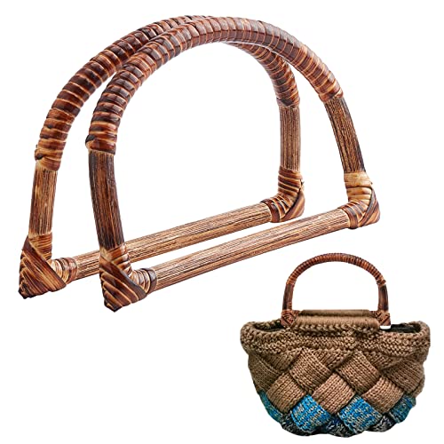 SUPERFINDINGS 2Pcs D-Shaped Wood Bag Handle Purses Handles Replacement Rattan Woven Wood Bag Handles Coconut Brown Wooden Handbag Replacements 11.5x18.5cm for Handcrafted Handbag DIY Accessories