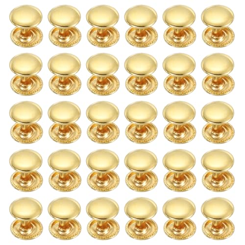 uxcell 100 Sets Double Cap Leather Rivets, 10x10mm Round Cap Metal Studs Rivets for Leather Craft Repair DIY Purse Belts Bags Shoes, Gold - color: Gold, size: 10x10mm