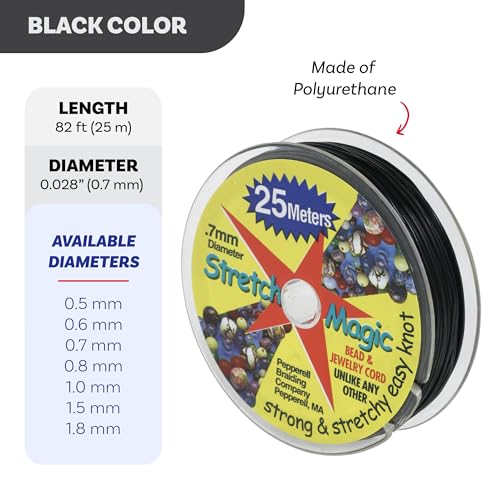 Stretch MagicStretch Magic Bead & Jewelry Cord - Strong & Stretchy, Easy to Knot - Black Color - 0.7mm diameter - 25-meter (82 ft) spool - Elastic String for making beaded jewelry - size: 0.7 mm, style: Black - 25 Meter