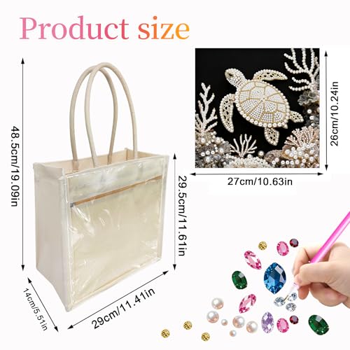 Xylzzuit DIY Pearl Painting Canvas Tote Bag Kit 11.42IN Diamond Art Handbag for Women Shopping Grocery Bag Dots Beads Art Craft Gift (Turtle) - color: Turtle