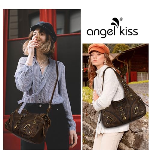 Angelkiss Hobo Purses and handbags for Women Satchel Handbag Women Purses Large Daily Shoulder Bags - color: 801brown