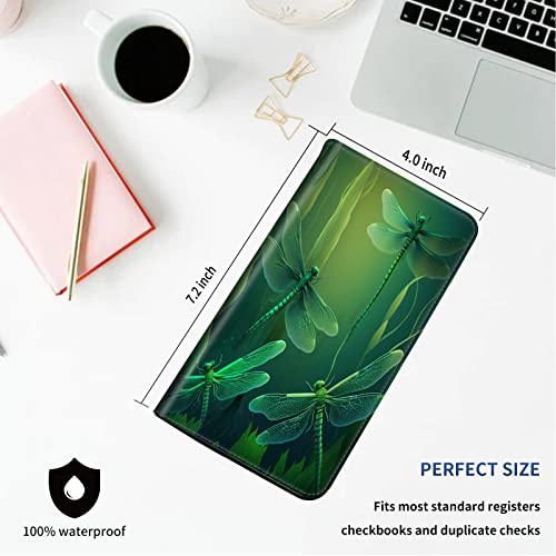 Checkbook Cover - PU Leather Standard Duplicate Register Check Card Book Holder Wallet with RFID Blocking Function for Girl Men Women, Green Dragonfly - color: Green Dragonfly
