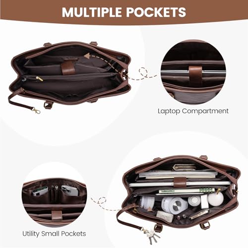 LOVEVOOK Laptop Tote Bag for Women,Leather Work Computer Briefcase Bag - color: Dark Brown, size: 15.6 inch