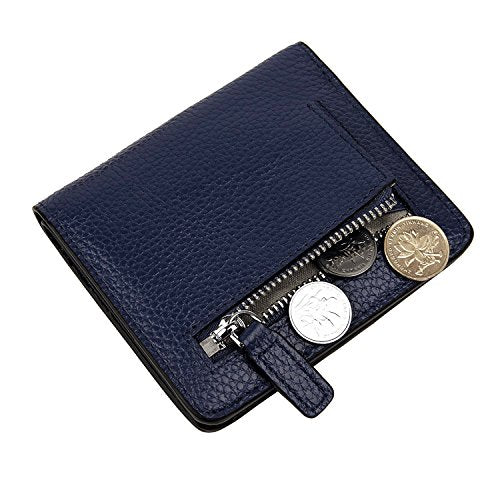 Small Leather Wallet for Women, Ladies Credit Card Holder RFID Blocking Women's Mini Bifold Pocket Purse - color: Navy Blue Rfid Blocking