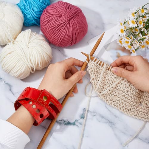 DICOSMETIC 7-in-1 Leather Measuring Tool Multifunctional Stitch Counter Knitting Needle Gauge Sizer 18.98" Leather Wrist Ruler FireBrick Crochet Gauge Tool for Sewing Craft Knitter Crocheter - color: FireBrick