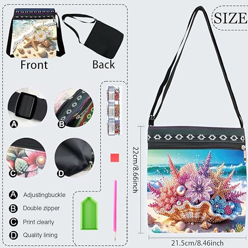 DDGYP DIY Diamond Painting Crossbody Bag - 5D Diamond Art Kits for Adults | PU Leather Art Bag with Shell Beach Design, Craft Kits for Women, Ideal for Gifts & Everyday Use - color: Beach 1