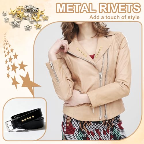 PATIKIL 10mm Metal Studs Spots 200Pcs Star Claw Beads Nailhead Rivets Spike Studs for Leather Craft Clothes Belt Bag Shoes, Silver - color: Silver, size: 10mm