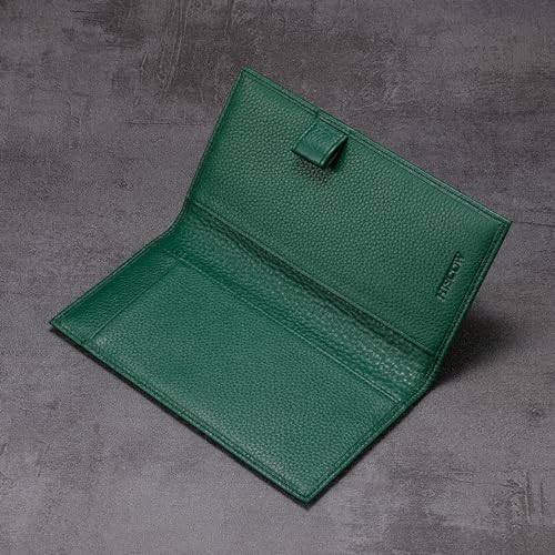 HISCOW Leather Checkbook Cover for Duplicate Checks with Pen Holder - color: Pebbled Green