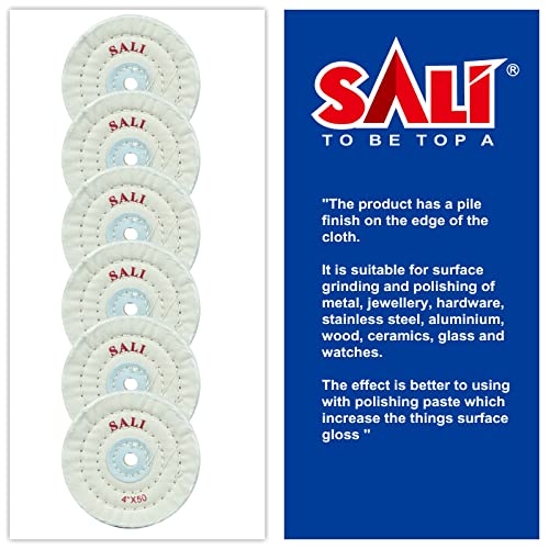 SALI 6 Pack Polishing Wheel for Bench Grinder Buffing Wheel 4 inch White Cotton (50 Ply) for Buffer Polisher Medium Polish Pad with 1/2 Inch Arbor Hole