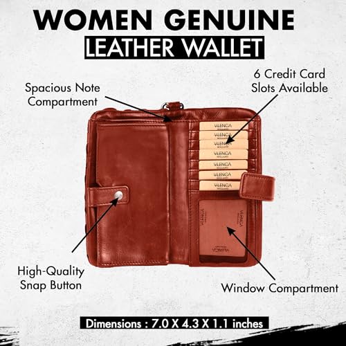 Genuine Leather Wallets for Women, Zipper Coin Purse | Small Wallet, Credit Card Holder with Strap, Woven Oil & Wax Leather Wristlet with YKK Zipper, VL-158-COGNAC, Cognac - color: Cognac
