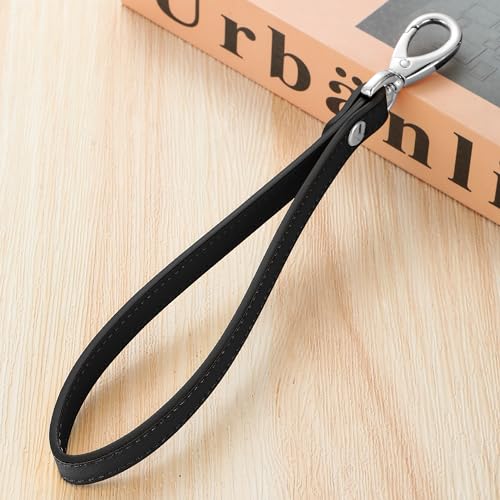 Genuine Leather Wristlet Strap - Universal Hand Lanyard Replacement - color: Silver - Black
