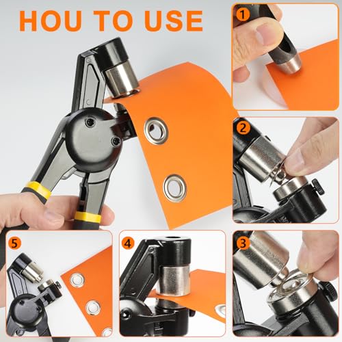 Heavy Duty Grommet Tool Kit with Pliers, 12mm Metal Eyelets Tool Set with Hole Punch, 300pcs Silver Grommets, Leather Canvas Fabric Repair Kit for Tarps, Bags, Crafts, Clothes, DIY Projects (1/2‘’) - size: 1/2‘’