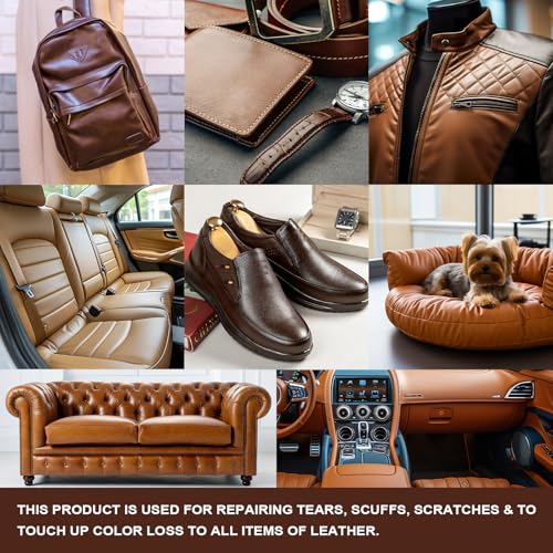 STARTSO WORLD Brown Leather & Vinyl Repair Kit for Furniture, Couches, Car Seats, Sofas, Boat Seats, Jackets with Easy Instructions, Repair Scratches, Tears, and Holes in Pleather, Genuine Leather - color: Brown