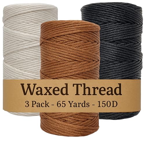 Waxed Thread 3X Wax Thread, 65 Yardx0.8mm Wax String, 150D Waxed Leather String in Black, Brown and White Perfect Dream Catcher Supplies - color: Black, Brown and White