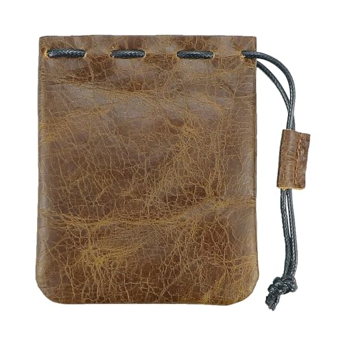 Drawstring Cowhide Bag, Leather Storage Bags Small Waterproof Pouch (Light brown-small) - color: Light Brown-small