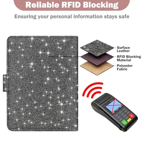 HOTCOOL Passport Holder Travel Essentials Airplane & Cruise Essentials Ship Leather Wallet Cover Case RFID Blocking Women & Men Vacation Travel Accessories Gifts Deals, Glitter - Black - color: B Glitter Black