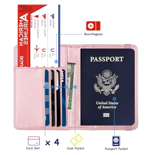 TOURSUIT RFID Blocking Passport Holder, Leather Travel Wallet, Rose Gold - color: Rose Gold