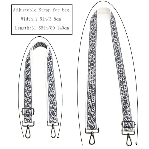 Purse Strap Bag Straps 1.5" Wide Adjustable Replacement Long Crossbody for Thick Shoulder Bags Canvas Handbags - color: Gunmetal Hardware-1202-blue