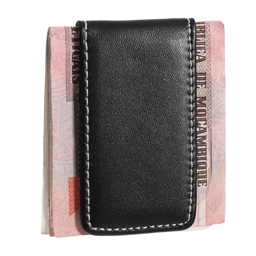 Black Magnetic Money Clip Minimalist Design Cash Wallet Slim Leather Business Money Holder for Card Men Wallet - color: Black