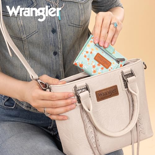 Montana West X Wrangler Small Women's Wallet Slim Bifold Wallet RFID Credit Card Holder Minimalist Zipper Coin Pocket WG216-W065LGN - color: Shadow of Mint Flowers
