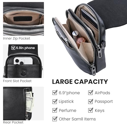 HESHE Small Leather Crossbody Bag for Women RFID Phone Purse with Card Slot - color: Retro Black