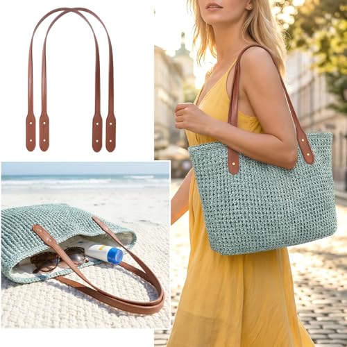 Winsyison 2pcs Leather Purse Band with Rivets, 28.15in, Coffee | Adjustable, Wraps Mount Handbag Handles, Long Bag Belt, for Purse Handbag Shopping Tote Bags - color: Coffee-2pcs