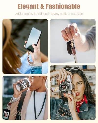 Uniclife Keychain Wristlet, Key Chain for Car Keys Badges, Braided Fabric Keychain with 2 Key Rings Tether Tab & Phone Strap - color: Beige