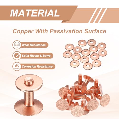 HARFINGTON 15Set Copper Rivets and Burrs Washers 12x4x12mm Dimpled Finish Solid Leather Rivet Fastener Studs Posts for Leather DIY Craft Belts Wallets Collars, Copper Tone - color: Copper Tone, size: 12x4x12mm