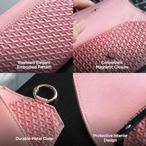VULKIT Portable Leather Eye Glasses Case for Women & Men, Slim Sunglass Case, Unisex Eyeglass Case - color: Blush Pink