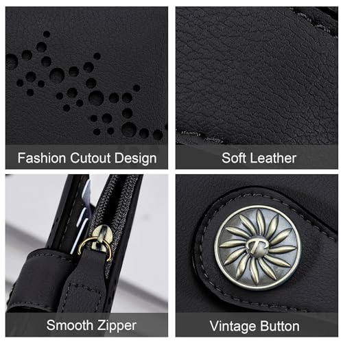 Tipmile Small Wallet for Women Bifold RFID Blocking Card Holder Leather Wallets with Zipper Coin Pocket - color: Black