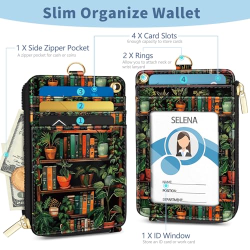 Book Lanyard Wallet with Id Badge Holder Keychain for Card Women - color: Bookshelve