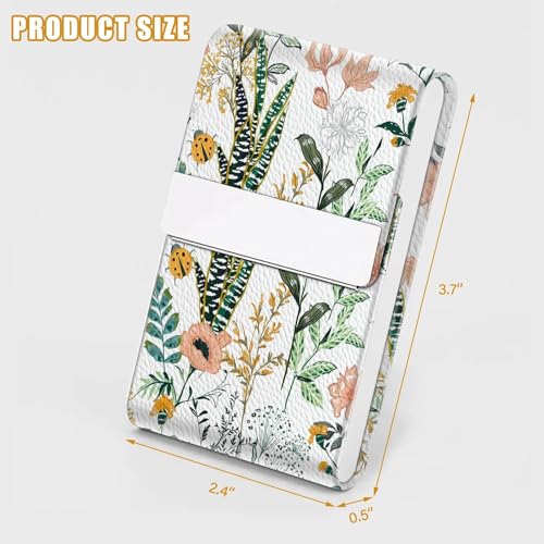 2Pack Leather Stainless Steel Business Card Holder, Metal Slim Business Card Case for Women or Men, Pocket Business Card Carrier with Prints, Magnetic Closure, RFID Blocking - color: Flower-Grass
