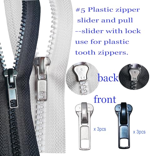 cpqakb 12 Pcs Zipper Pull Replacement 5 Zippers Repair Kit Lockable Slider | zippers Bottom and Top Stop , Fix Zip Head On For Repairing Coats ,Jackets , Metal Plastic and Nylon Coil Zippers.