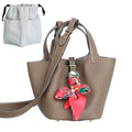 Genuine Leather Bucket Bag with Shoulder Strap, Organizer Insert & Silk Scarf for Women Handbag Tote Bag - color: Elephant Gray-gold