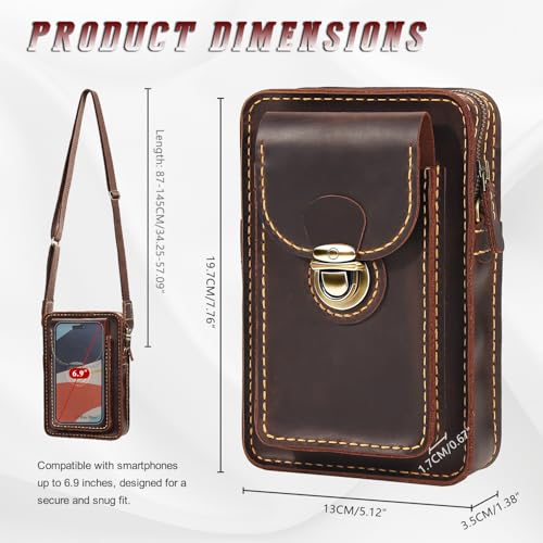 Handmade Leather Phone Holster Purse with Belt Loop, Small Crossbody Bag for Women Men, Phone Pouch With Card Wallet - color: D.brown