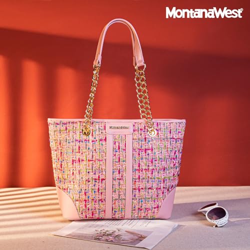 Montana West MEDIUM Tote Bag for Women Quilted Chain Handbags Shoulder Purse - color: M Pink
