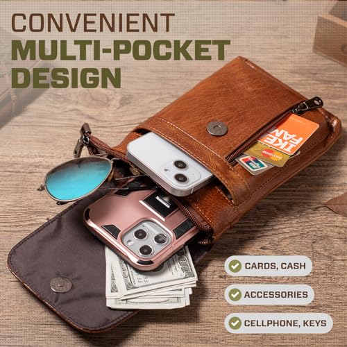 Genuine Leather Small Crossbody Bag for Men Women, Cellphone Belt Pouch Bag, Travel Passport Wallet, Shoulder Holster - color: Brown